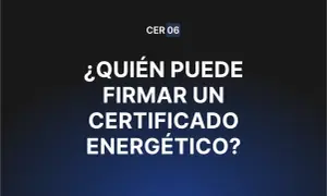 ¿Quién puede emitir un certificado de eficiencia energética? Texto en pantalla con fondo degradado azul oscuro.