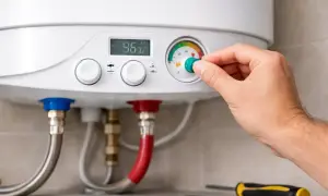 Ajustando el dial de la caldera para controlar la presión. El display muestra 95.