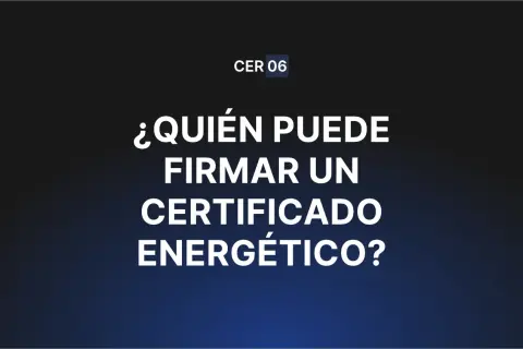 ¿Quién puede emitir un certificado de eficiencia energética? Texto en pantalla con fondo degradado azul oscuro.