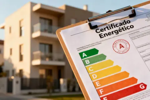Certificado energético de una vivienda en el País Vasco, con escala de eficiencia de A a G.
