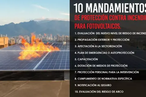 Un incendio en placas solares, un peligro real. La imagen muestra llamas sobre paneles fotovoltaicos, destacando la importancia de la protección contra incendios.