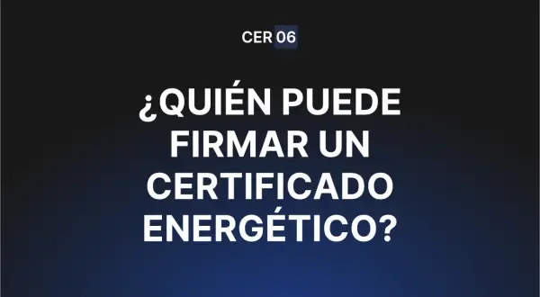 ¿Quién puede emitir un certificado de eficiencia energética? Texto en pantalla con fondo degradado azul oscuro.