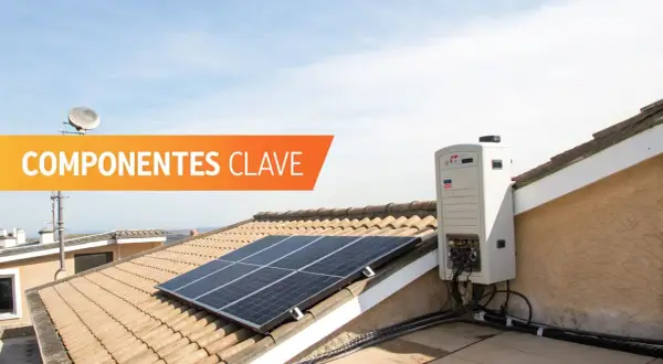 Paneles solares y un inversor en un tejado, componentes clave para un tejado fotovoltaico moderno.