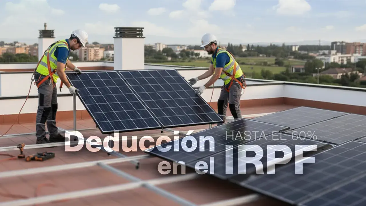 Instalación de paneles solares en tejado. Deducción por eficiencia energética en el IRPF hasta el 60%.