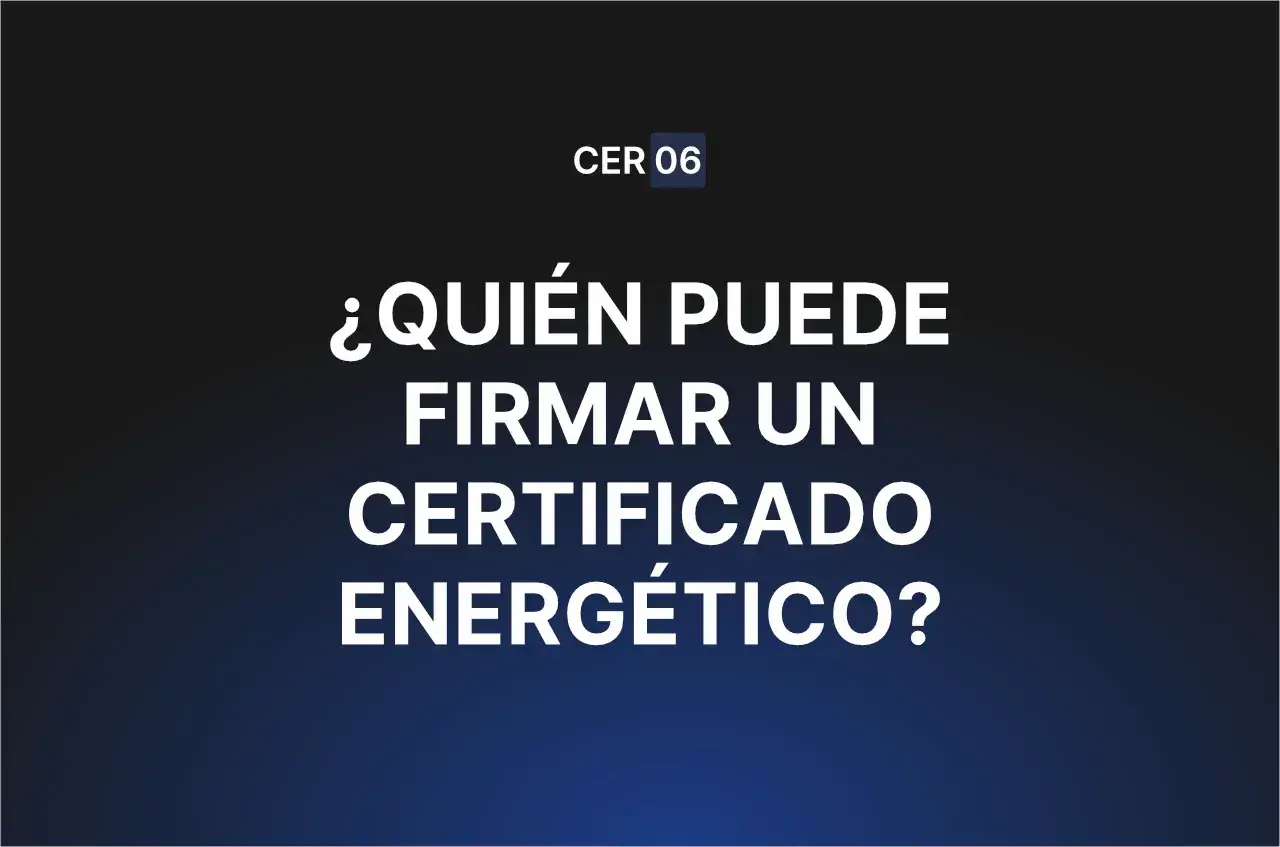 ¿Quién puede emitir un certificado de eficiencia energética? Texto en pantalla con fondo degradado azul oscuro.