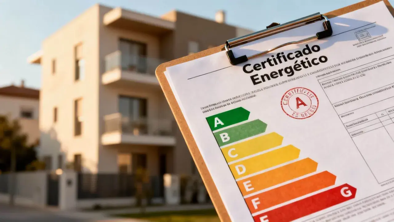 Certificado energético de una vivienda en el País Vasco, con escala de eficiencia de A a G.