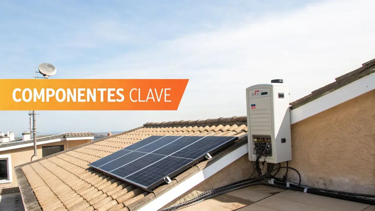 Paneles solares y un inversor en un tejado, componentes clave para un tejado fotovoltaico moderno.