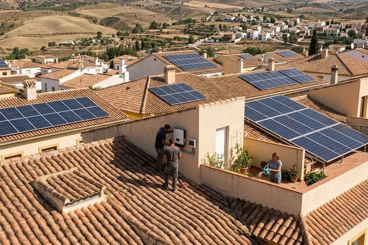 Instalaci&oacute;n de paneles solares en tejados. As&iacute; es como los paneles solares sirven para generar energ&iacute;a limpia y sostenible para los hogares.