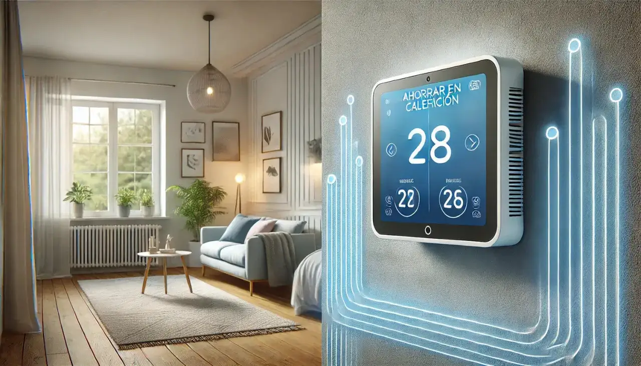 Termostato inteligente muestra 28&deg;C, ideal para controlar la temperatura en casa y ahorrar en calefacci&oacute;n.