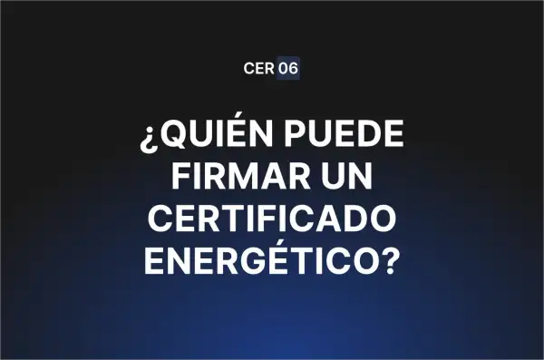 ¿Quién puede emitir un certificado de eficiencia energética? Texto en pantalla con fondo degradado azul oscuro.