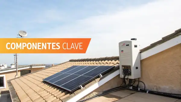 Paneles solares y un inversor en un tejado, componentes clave para un tejado fotovoltaico moderno.