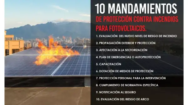 Un incendio en placas solares, un peligro real. La imagen muestra llamas sobre paneles fotovoltaicos, destacando la importancia de la protección contra incendios.